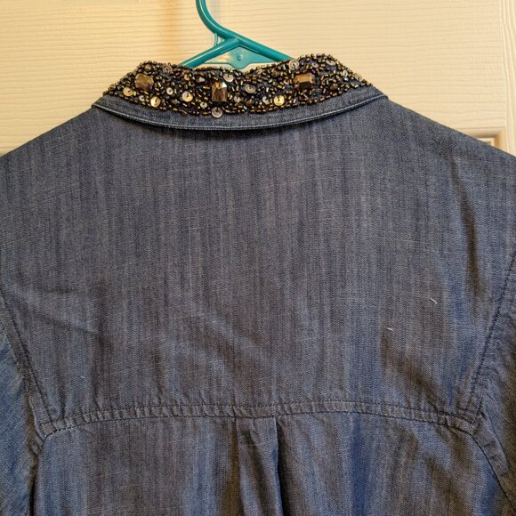 Coldwater Creek Chambray Shirt with Jeweled Collar Size 14 - Picture 3 of 11